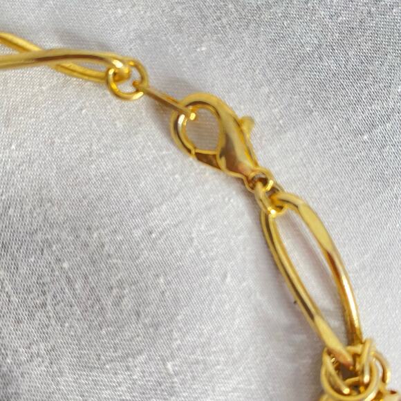 Gold Tone Collar Necklace Long Twisted Links Double Knots Joined Balled Rings - Picture 3 of 7